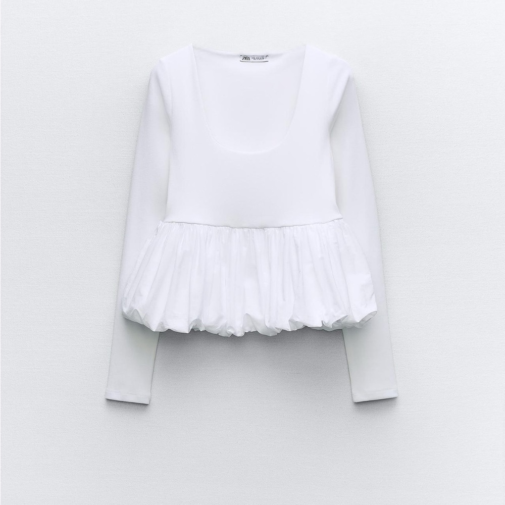 Zara White Peplum Blouse